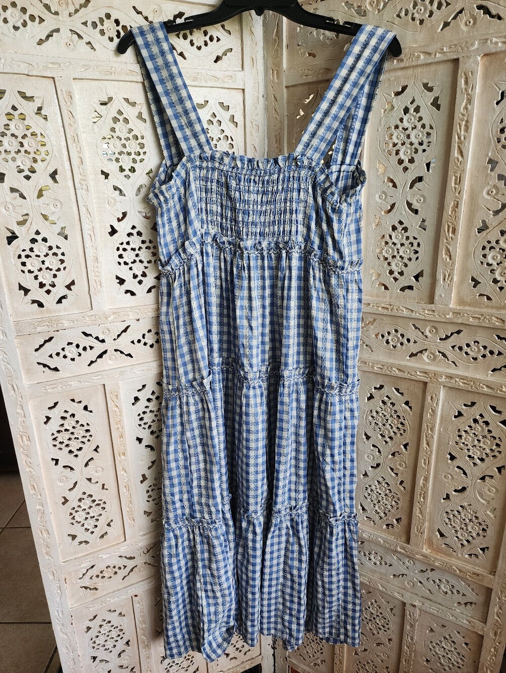 NWT Max Studio Blue White Gingham Tiered Maxi Dress- Size XL - Picture 8 of 9